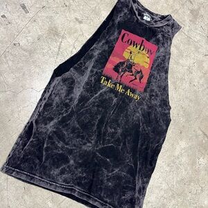 Vintage Cowboy Graphic Washed Black Muscle Tee